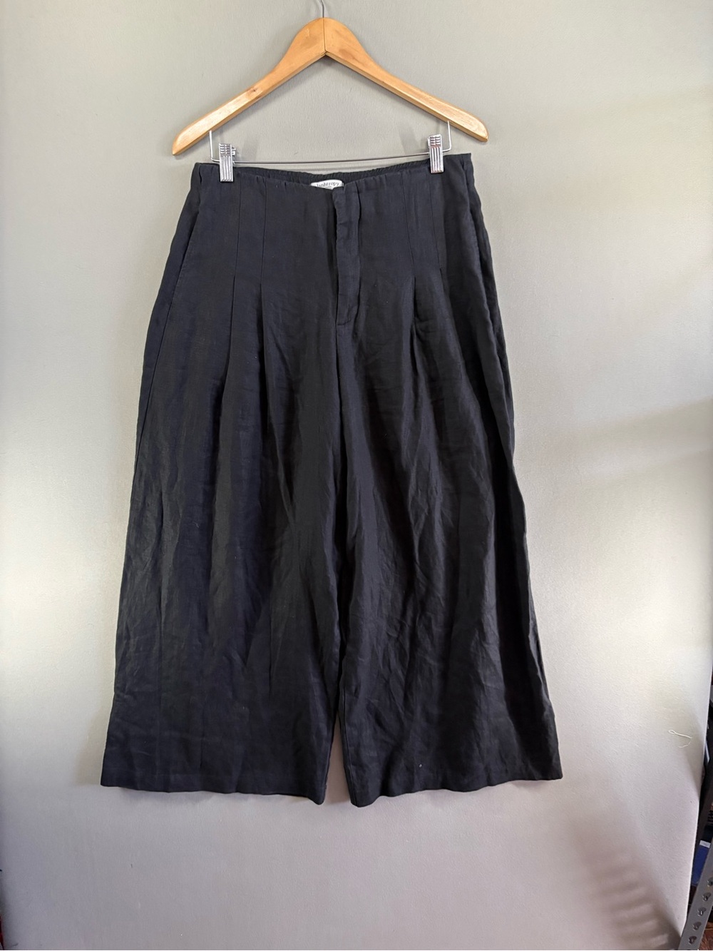 Lanhtropy Linen Pants Womens Large Wide Leg Pleated Elastic Waist Black